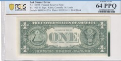 $1 1969B FRN Fr. 1905-H St. Louis Ink Smear Error PCGS 64 PPQ Choice UNC