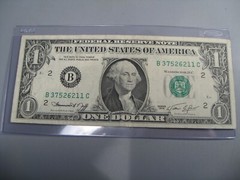 ERROR Note: INK SMEAR. 1974 $1 One Dollar FRN Note. B/C Block.