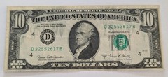 Series 1969 C ~ US $10 Federal Reserve Note ERROR Ink Smears / Over Ink