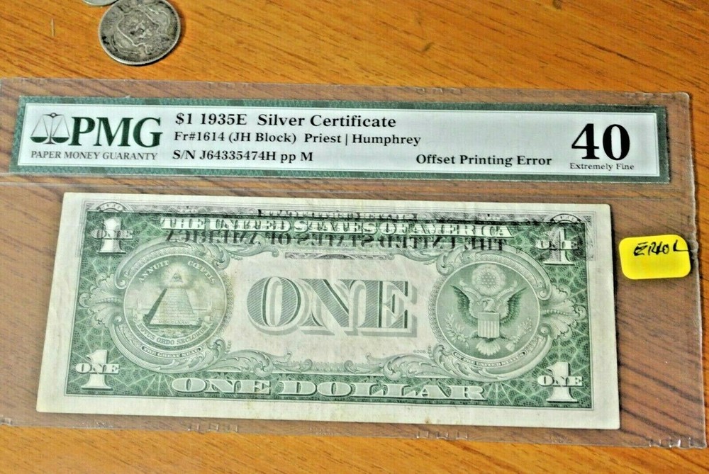 1935 E $1 SILVER CERTIFICATE PMG 40 PARTIAL OFFSET FRONT to BACK Error -RARE