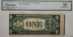 MISALIGNED PRINTING ERROR @ BACK 2ND NOTE 1935D 1$ LEGACY25 5493F