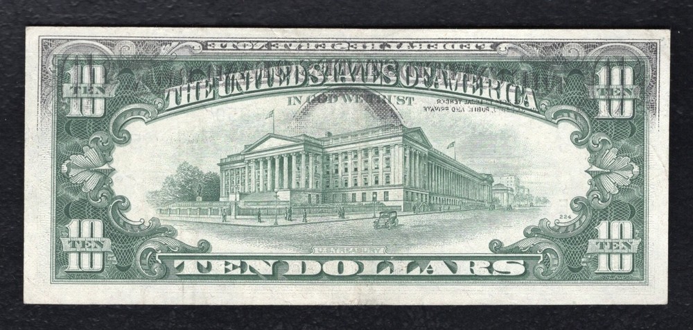 1974 $10 FRN “PARTIAL FACE TO BACK OFFSET PRINTING ERROR” EXTREMELY FINE