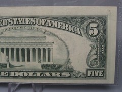 ERROR Note: 1974 $5 FRN Note. 2nd Print Shift Off-Center Error.