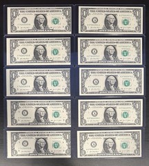 Lot 10 $1 Error Notes – 5 MAJOR Miscut (4 Show Note) + 5 Serial Error/Ladder UNC