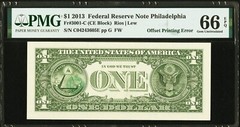 2013 $1 , FRN, Philadelphia, Full District & Treasury Offset Error, 66 PPQ, GEM
