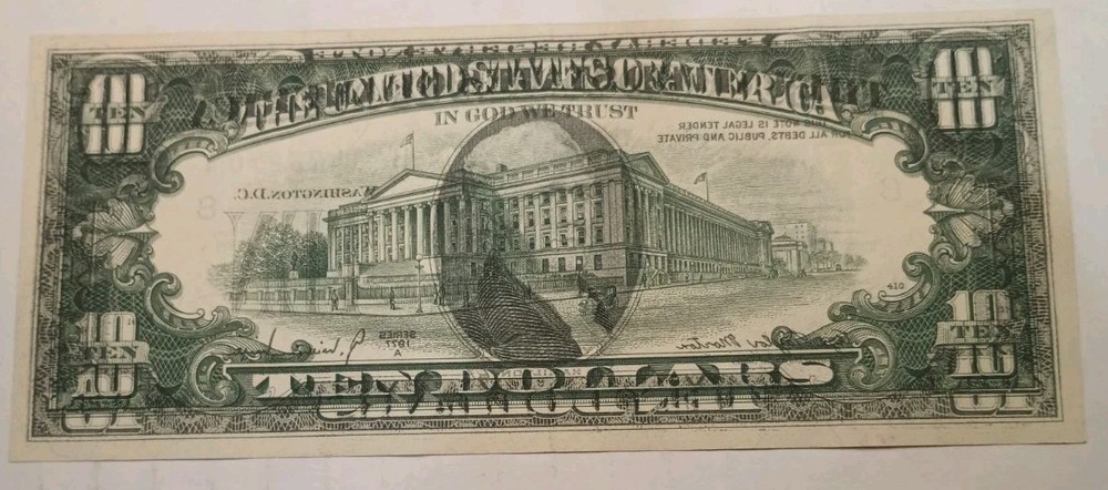 RARE Series 1977-A $10 bill Front to Back Ink Transfer Error