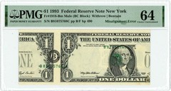FR.1918-Bm Mule 1993 $1 Federal Reserve Note New York Ch Unc64 PMG 950217-1