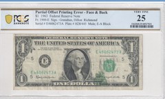 1963 $1 FRN Richmond Partial Offset Printing Error – Face & Back PCGS 25 VF