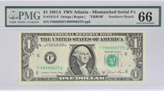 Series 1981A $1 FRN Atlanta PMG 66 Gem Unc. Mismatched Serial Number Error