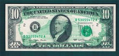 $10.00 1977 Federal Reserve~ »Partial(80%) B2F TRANSFER from TORN SHEET »-Choicecu