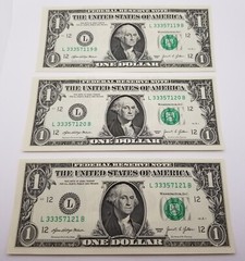 Misaligned Miscut Dollar Bill Sequential (Lot) Consecutive $1 US Series 2021 L