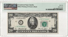 1974 $20 Fr#2071-L Offset Error PMG Gem UNC 66