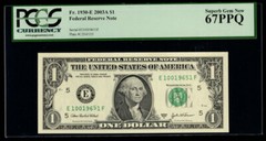 MALACK $1.00 2003A Fr 1930-E PCGS 67 PPQ Misplaced &lsquo;..MORE.. pm0012