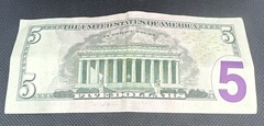 2017A Federal Reserve Note Over Inking ERROR $5 Five Dollar Bill