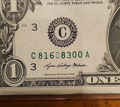 Insufficient Ink Error On Left Serial Number $1 Bill C81688300A Missing « 8 »