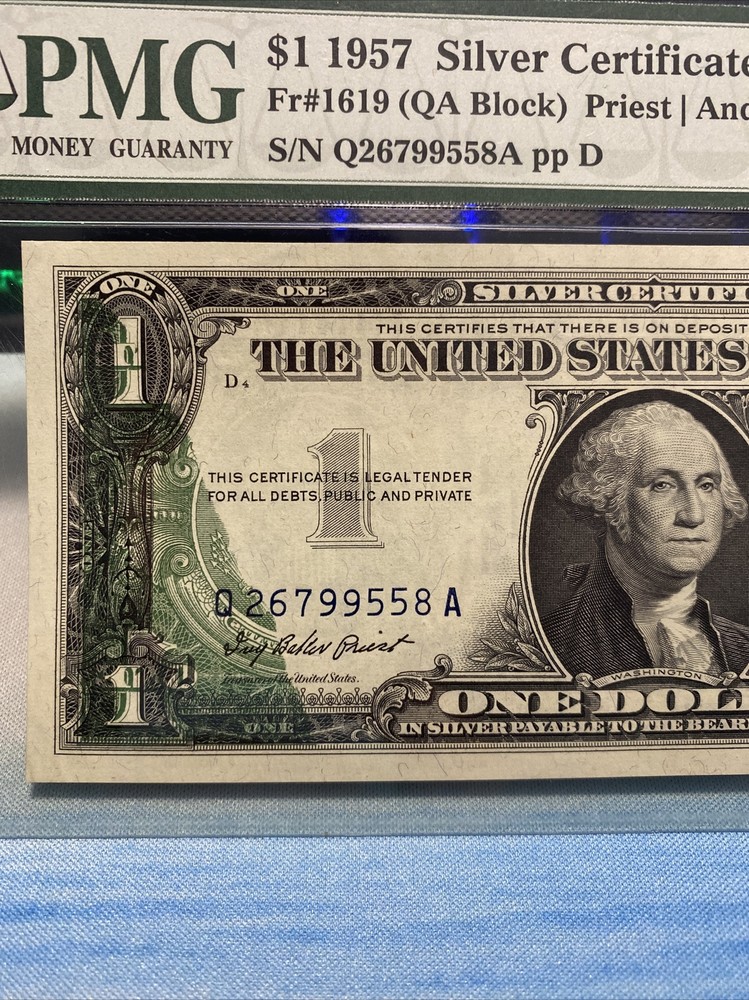 1957 $1 One Dollar Silver Certificate Error PMG Offset Printing Error Top are！