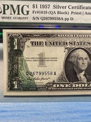 1957 $1 One Dollar Silver Certificate Error PMG Offset Printing Error Top are！