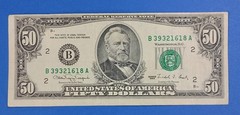 B39321618A $50 1990 Small Head Note Misaligned Misprint Error Fifty Dollar Bill