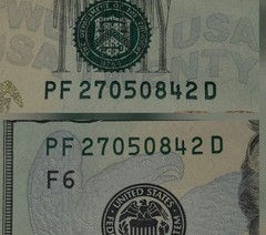 Over inking Error $20 Twenty Dollar Bill Serial Error 2017A PF27050842D