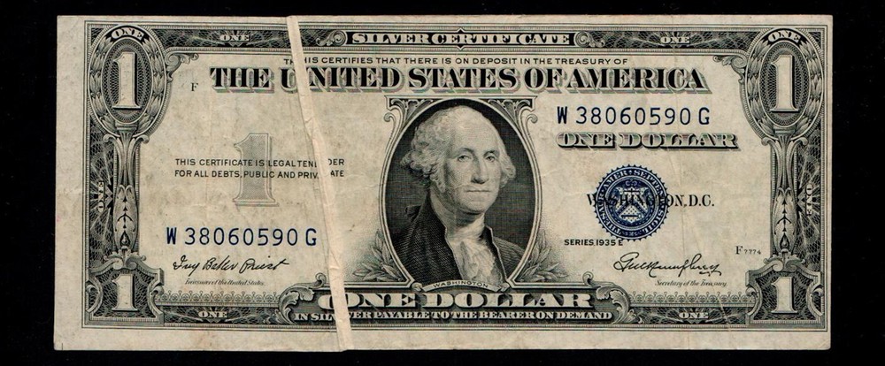Gutter Fold Error 1935-E $1 Silver Certificates
