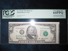 1993 $50 PCGS 64 PPQ FR2125-B PRINTING ERROR NOTE BILL MISALIGNMENT MISALIGNED