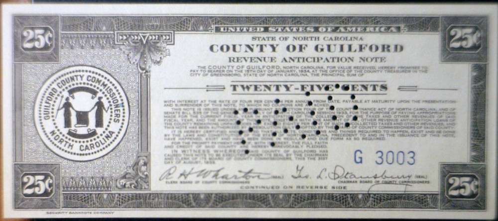 1933 RADAR CH CU + .25 Fractional Note Guilford North Carolina Repeater Binary #