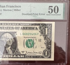 RARE 1977A $1 Federal Reserve Note SAN FRANCISCO Doubled Print Error PMG AU50