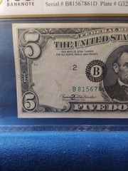 $5 1969C FRN, OVERprint Misalignment Error, AU 50 PCGS Banknote.