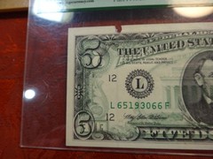 1995 $5 FW Error Full Back to Face Offset Federal Reserve Note Fr#1985-L PCGS 40