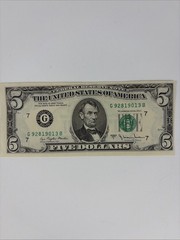 1977A $5 Dollar Bill Federal Reserve Misaligned Circulated Vintage