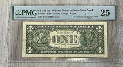 1981A $1 FRN PMG 25 Overprint on Back Error Fr 1912-B New York Fancy Error Note