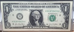 2021 One Dollar Note 2 Errors, Miscut And Overinking On Top Second 9 Of Serial #
