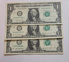 (3) $1.00 STAR Err Replacement NOTES * LOW « 00 » Serial #&rsquo;s (2017 A, 2021, 2021)