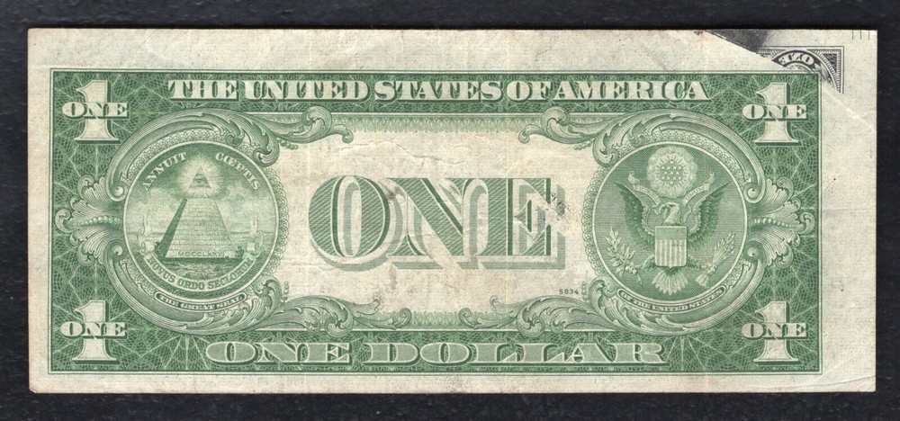 1935-E $1 SILVER CERTIFICATE “PARTIAL ADDITIONAL FACE PRINTING ON BACK ERROR” VF
