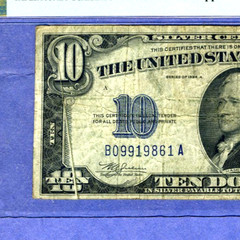 RARE GUTTERFOLD ERROR = 1934A $10 North Africa silver certificate = PMG = Gutter