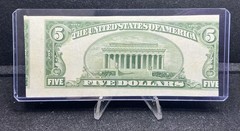 1950 5 $ Five Dollar Extreme Misaligned First Print Reverse Unc Z248