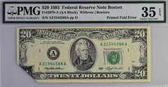 Printed Fold Error $20 1993 Federal Reserve Note PMG Choice Very Fine 35 EPQ