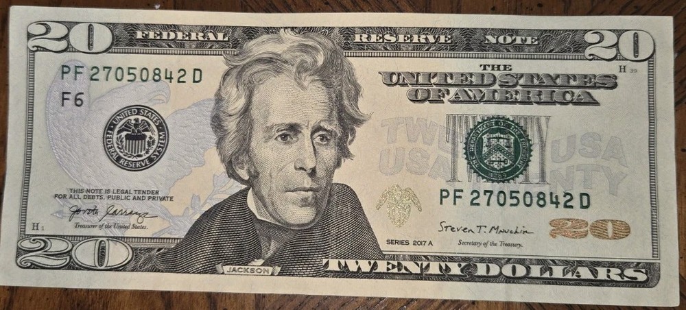 Over inking Error $20 Twenty Dollar Bill Serial Error 2017A PF27050842D
