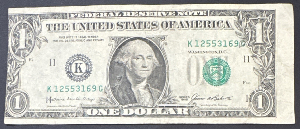 End of Roll Error 1985 $1 FRN Fr-1913-K Very Fine+++ Free Priority Mail Shipping