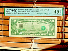 1985 $50 FRN New York Overprint on Back Error – PMG 45 EPQ Choice Extremely Fine
