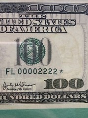 Super Rare Rich !!2003A $100 dollar Star Binary Number 00002222* PMG#55