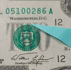 1976 $1 Error note, cut, shift & over-inking, Crisp unc, BP#1 Low #, L note 0286