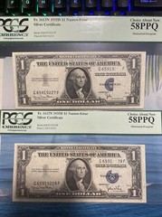 2 consecutive Narrow Error $1 1935D Obstructed overprint 58PPQ UNC Super Rare ！！