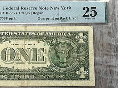 1981A $1 FRN PMG 25 Overprint on Back Error Fr 1912-B New York Fancy Error Note