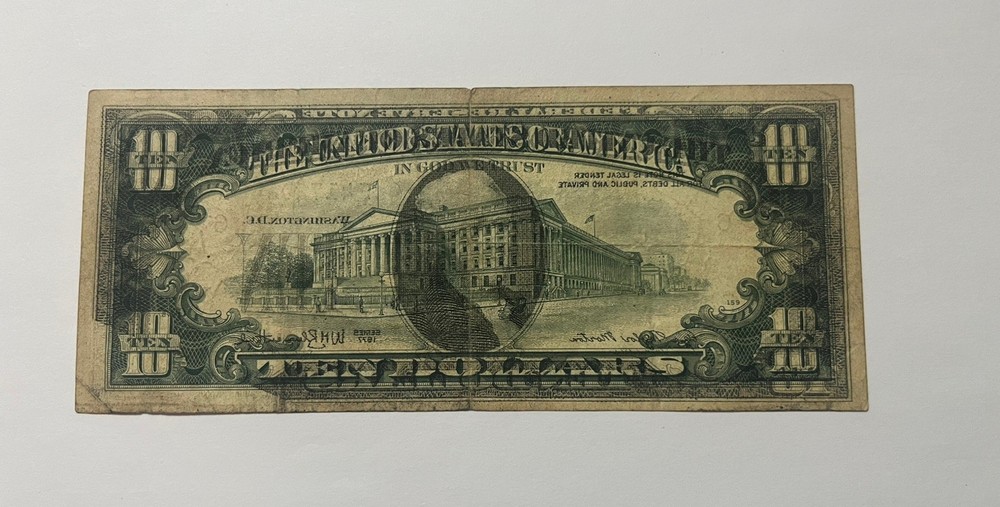 1977 $10 federal reserve note FULL Front‑to‑Back Ink Transfer