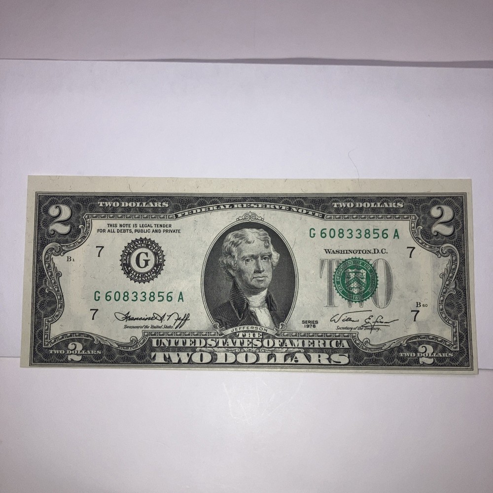 $2 ( TWO ) Dollar Bill 1976 Extreme Misalignment Fail Print Mint Con. VERY FINE
