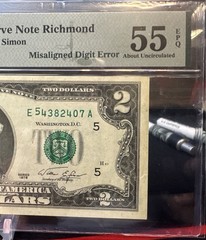 🤯 1976 $2 FRN FEDERAL RESERVE NOTE “MISALIGNED DIGIT ERROR” ~ PMG 55 EPQ
