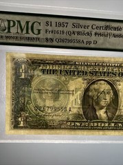 1957 $1 One Dollar Silver Certificate Error PMG Offset Printing Error Top are！