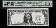INSUFFICIENT INKING ERROR $1 1969-D FR NOTE FR.#1907-B NEW YORK ,PMG AU55 EPQ