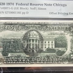 $20 Federal Reserve Note Chicago Offset Printing Error front to back PMG 66 EPQ